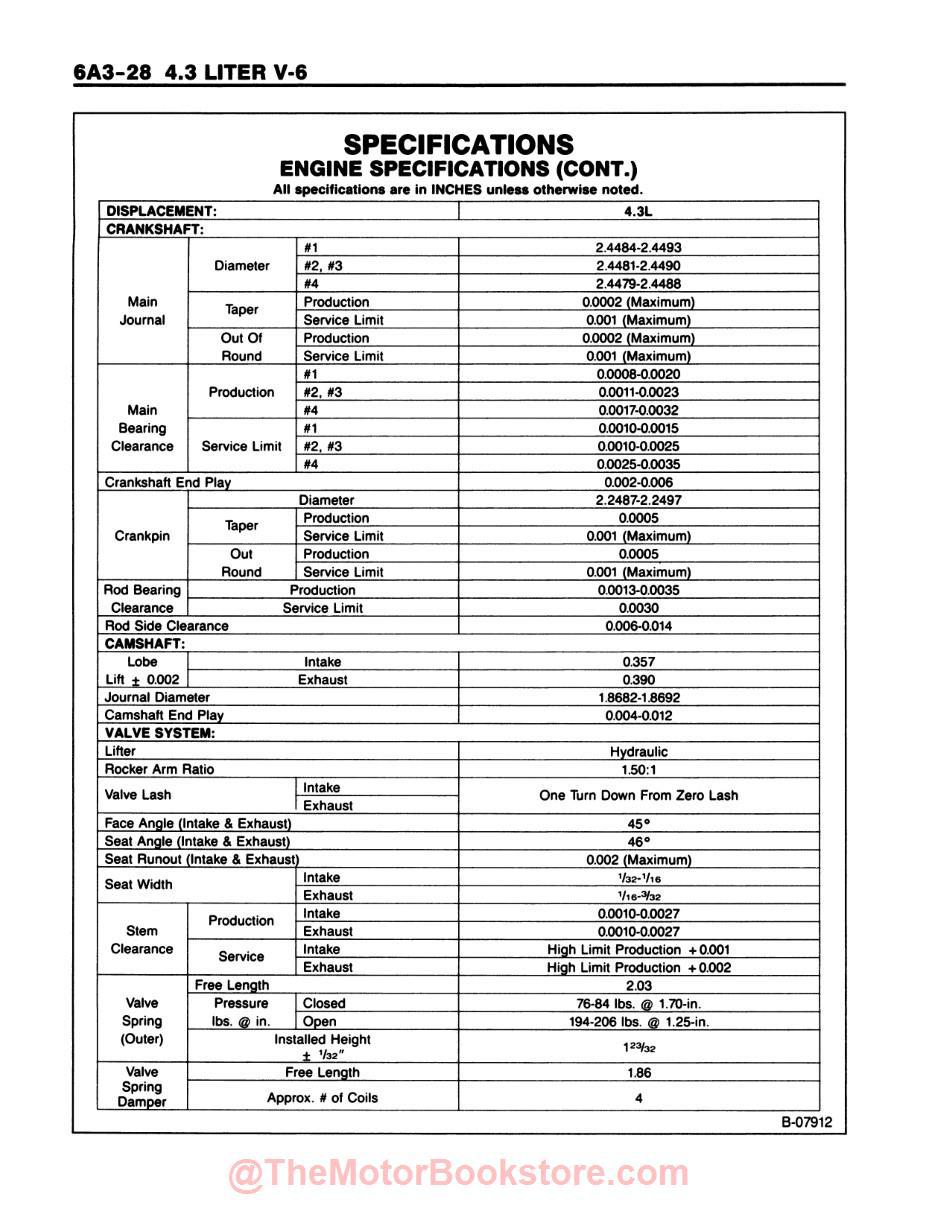 1990 Chevy LD Truck Unit Repair Manual - Sample Page - Engine Specifications