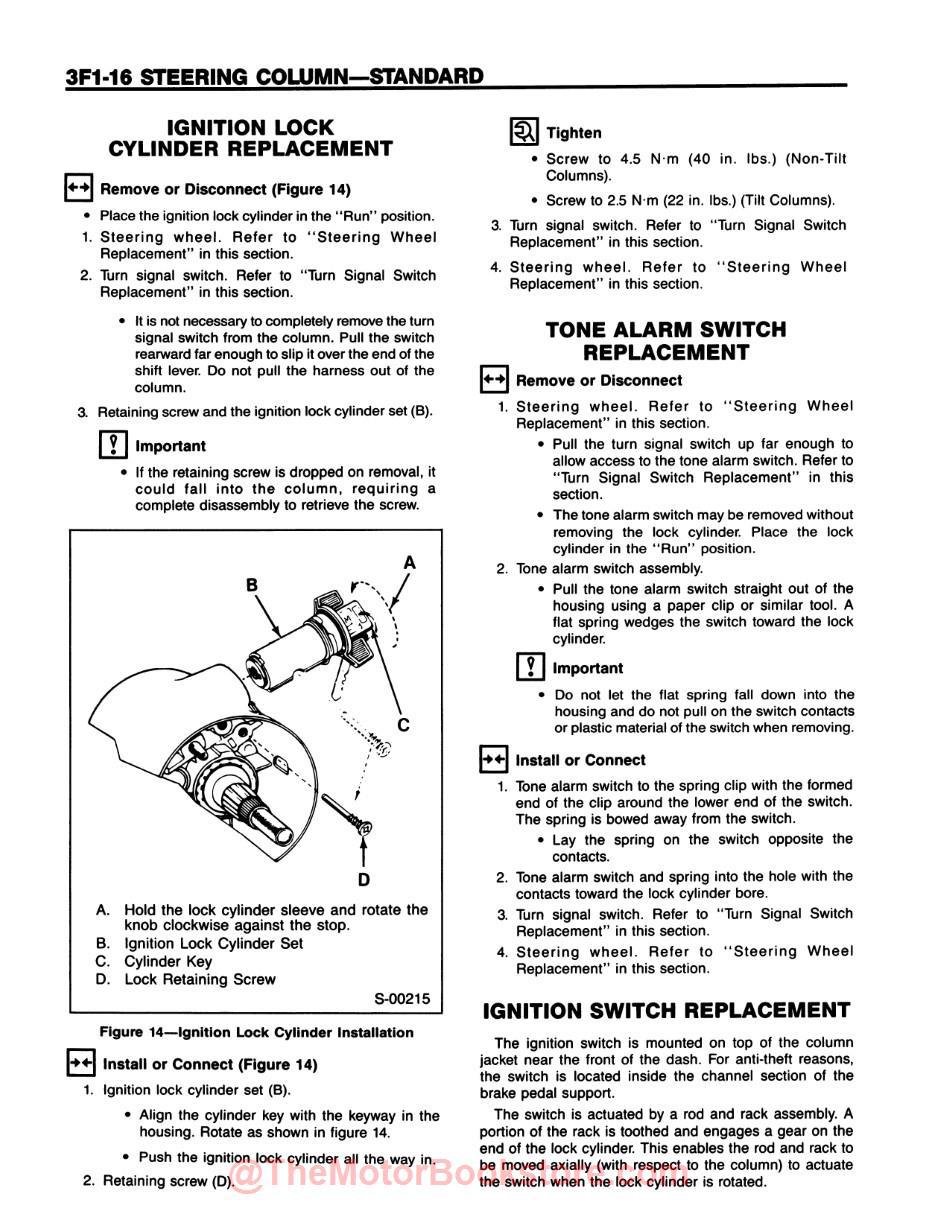 1990 Chevy S-10 Models Service Manual - Sample Page - Steering Column - Standard