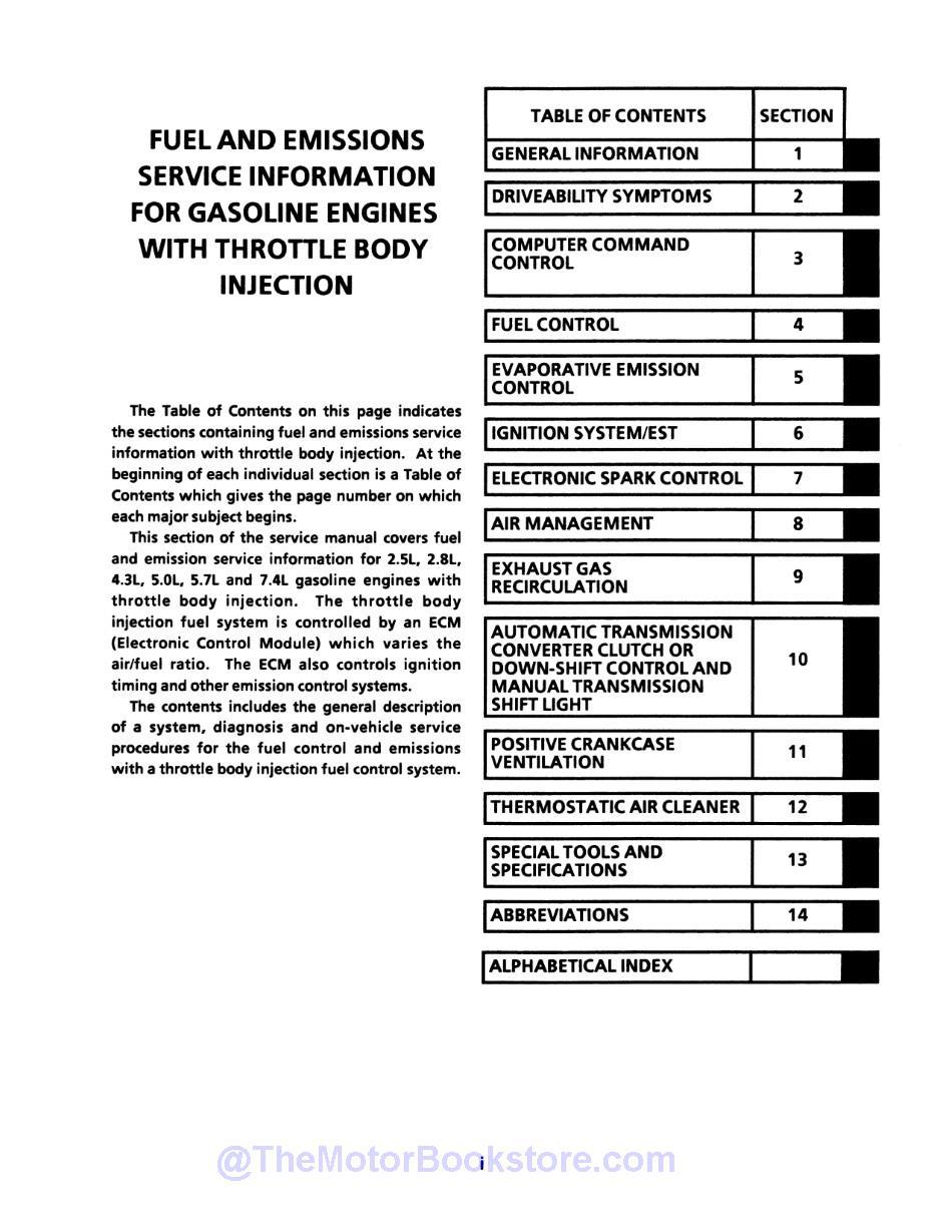 1990 Chevy S-10 Models Service Manual  - Table of Contents 2