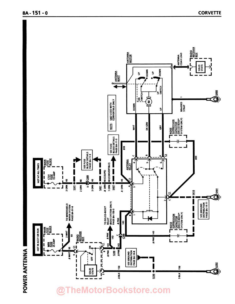 1990 Corvette Electrical Diagnosis Service Manual Supplement - Sample Page - Power Antenna