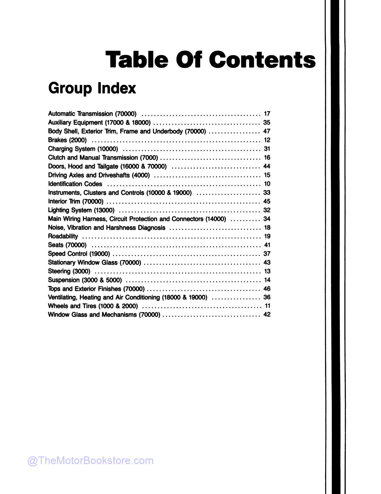 1990 Ford F-Series Truck, Econoline, Bronco Shop Manual  - Table of Contents 1