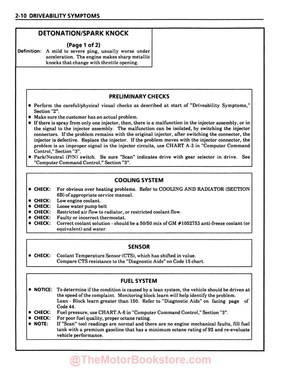 1991 Chevy C-K Pickup Truck Service Manual - Sample Page - Driveability Symptoms