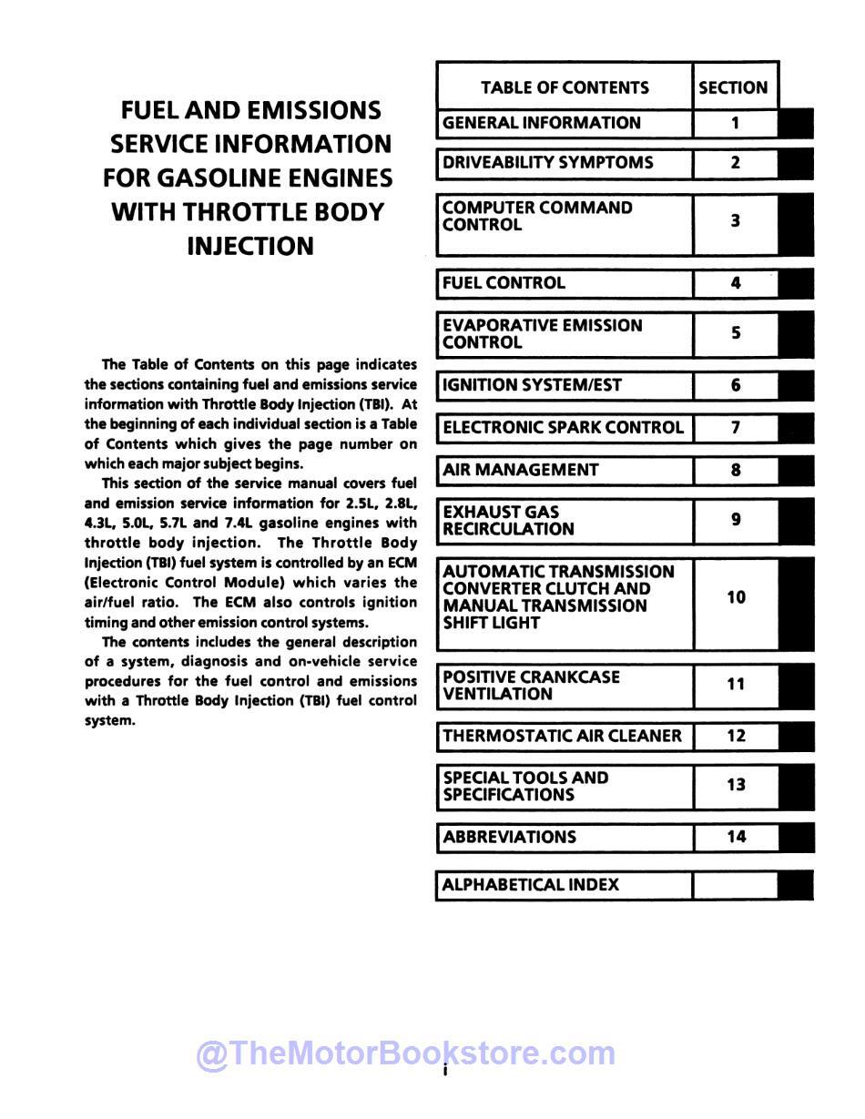 1991 Chevy C-K Pickup Truck Service Manual  - Table of Contents 2