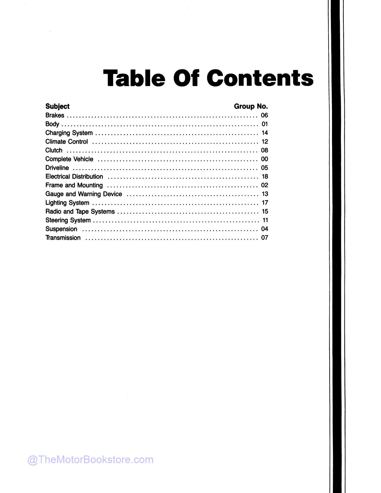 1991 Ford Truck, Bronco, Econoline Shop Manual - F-Series  - Table of Contents 1