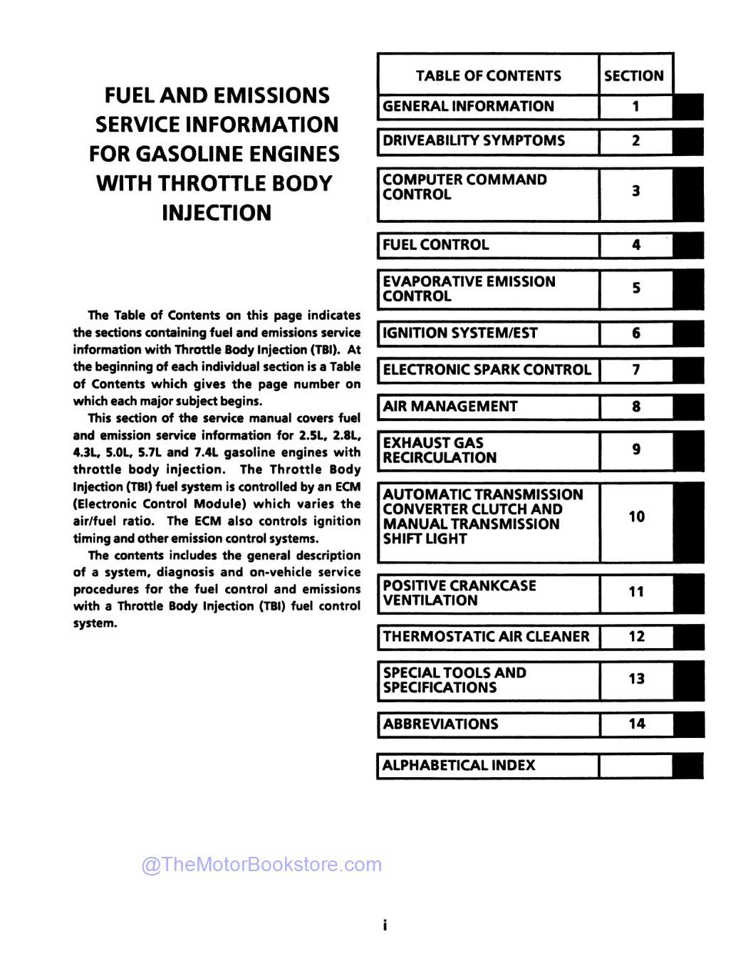 1991 GMC R-V Truck, G-P Van Shop Manual  - Table of Contents 2