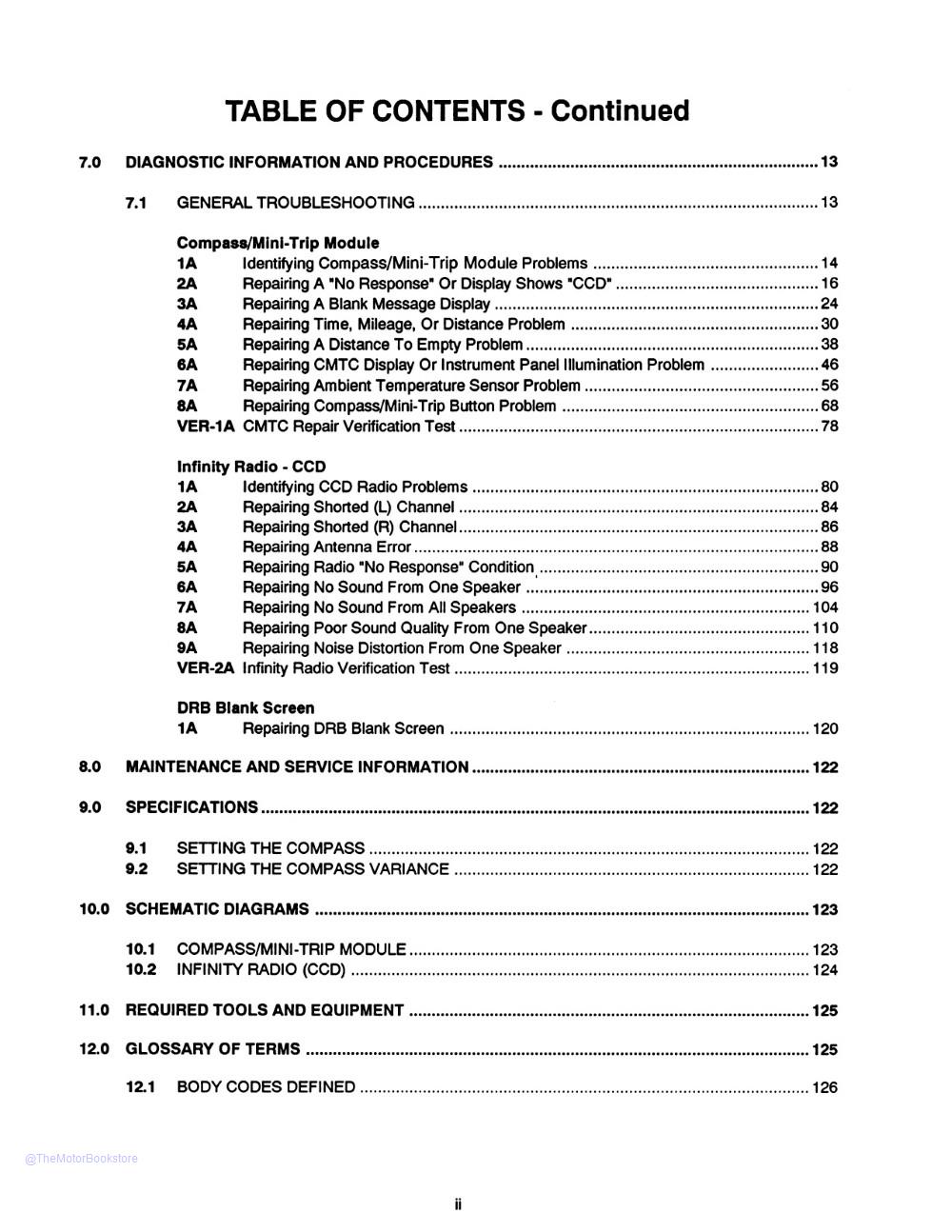 1993-95 Jeep Grand Cherokee Diagnostic Procedures Manual  - Table of Contents 2