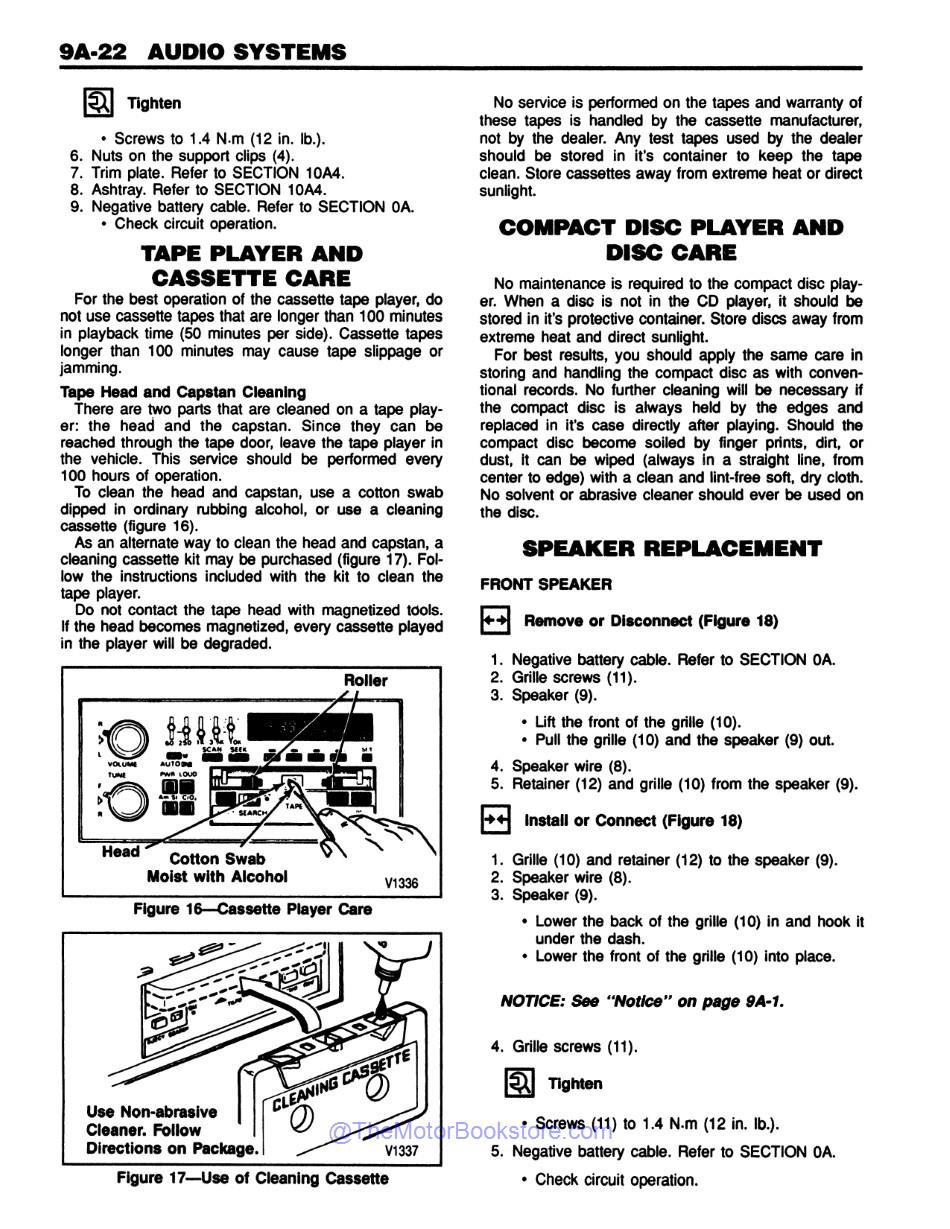 1993 Chevrolet S-10 Models Truck Service Manual - Sample Page 2 - Audio Systems