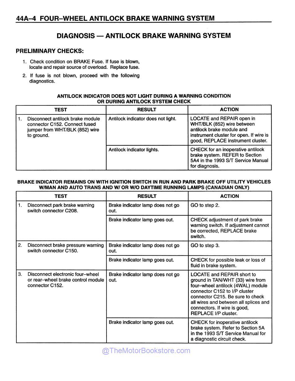 1993 Chevrolet S-10 Models Truck Service Manual - Sample Page 3 - Antilock Brake Warning System