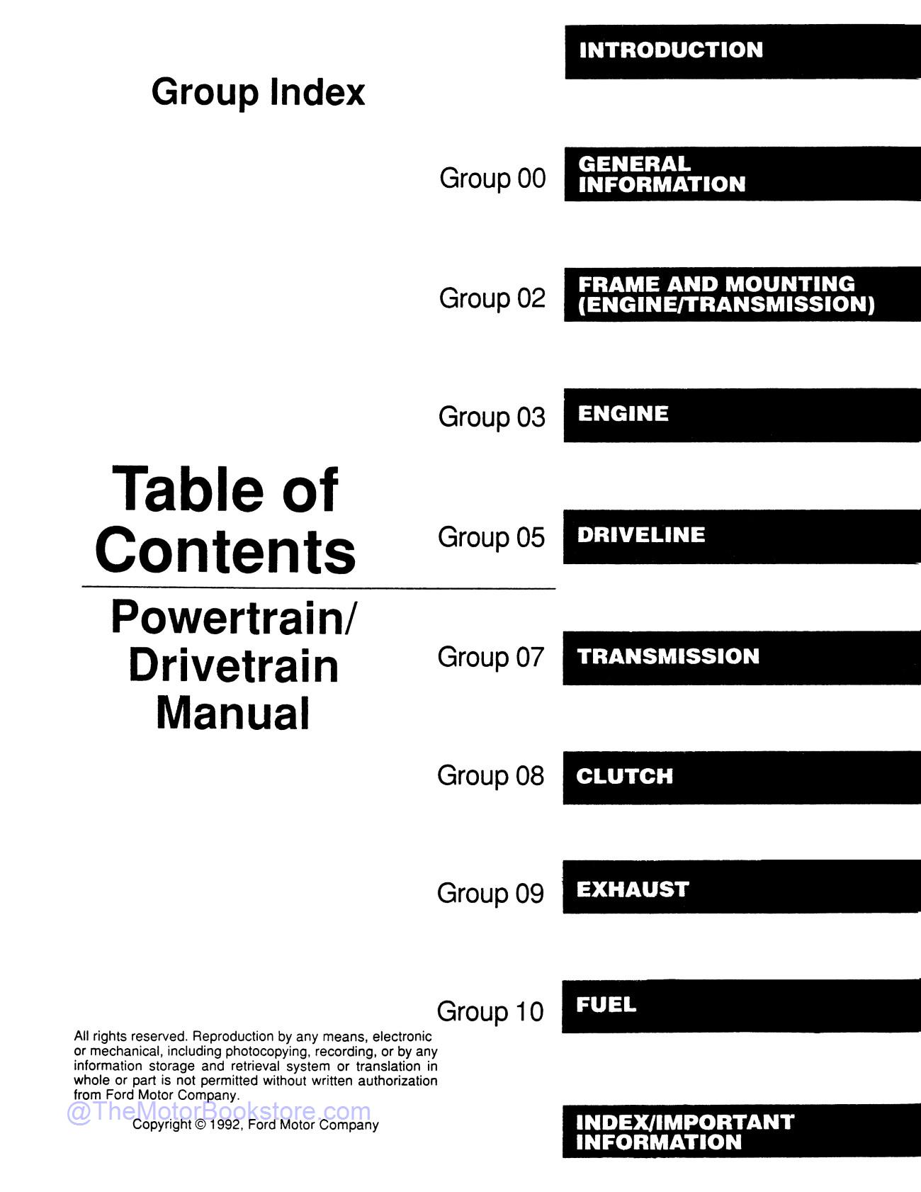 1993 Ford F-150-350 Truck, Econoline, Bronco Service Manual  - Table of Contents 2