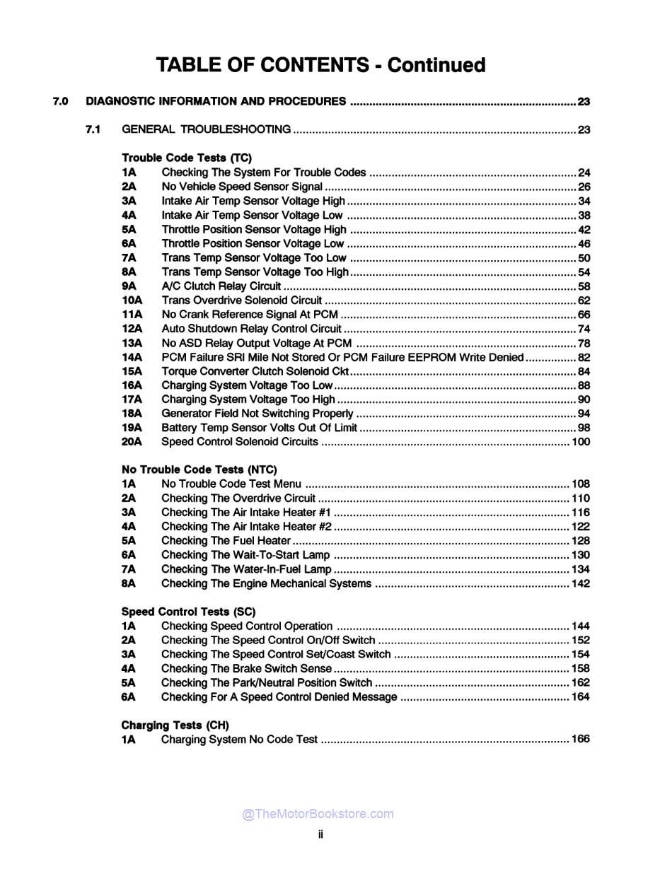 1994-95 5.9L Cummins Diesel Powertrain Diagnostic Manual  - Table of Contents 2