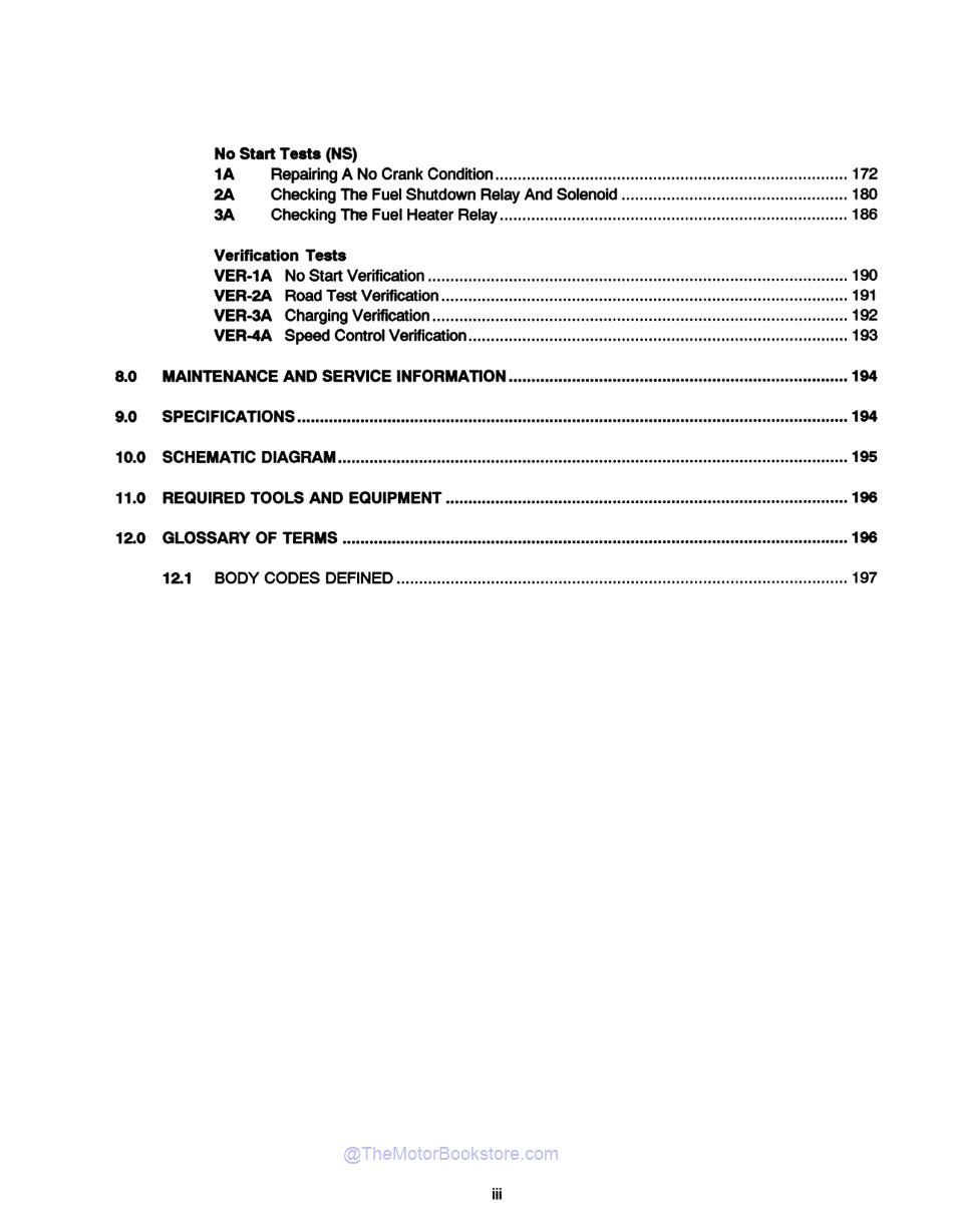 1994-95 5.9L Cummins Diesel Powertrain Diagnostic Manual  - Table of Contents 3