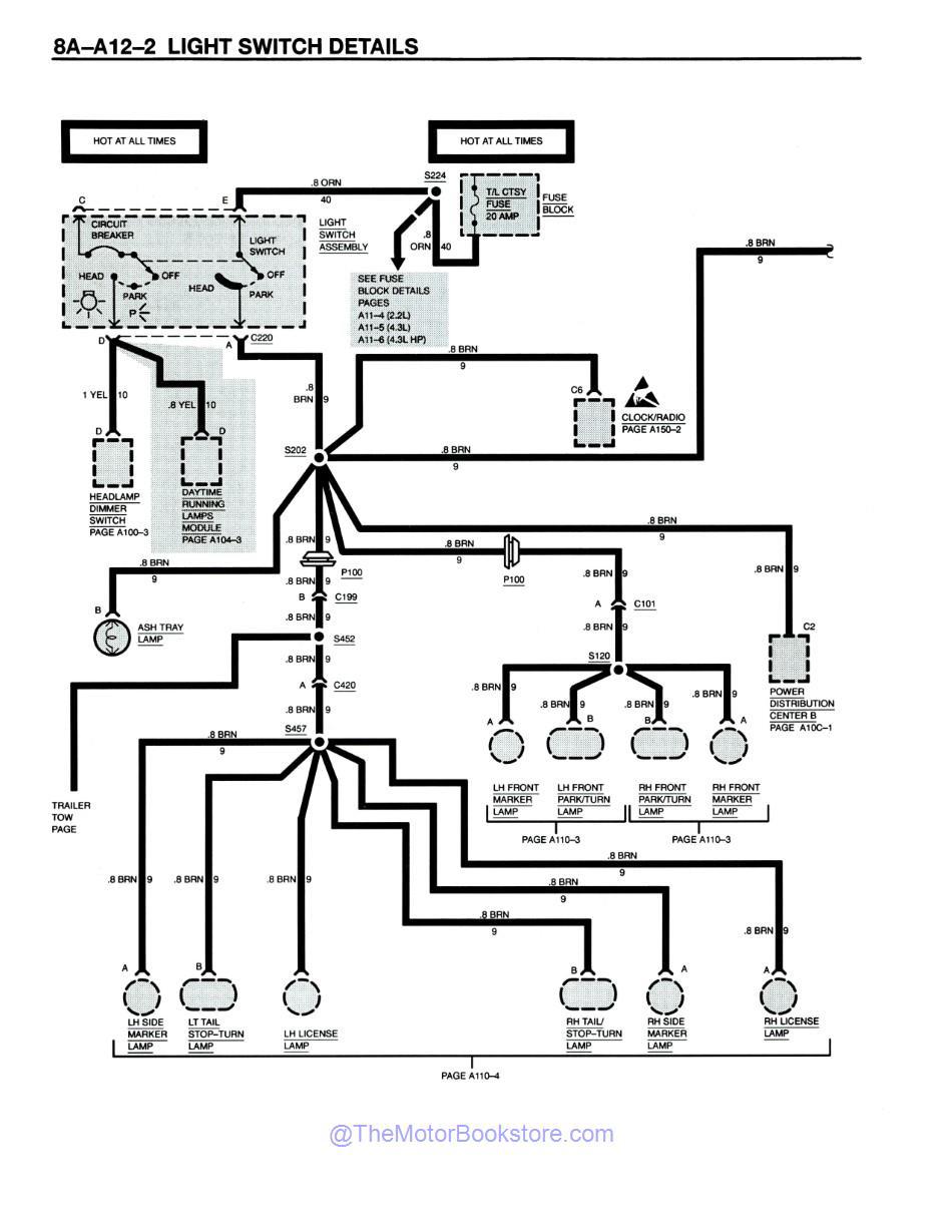 1994 Chevrolet & GMC S/T Driveability, Emissions and Electrical Diagnosis Manual - Sample Page 2 - Light Switch Details