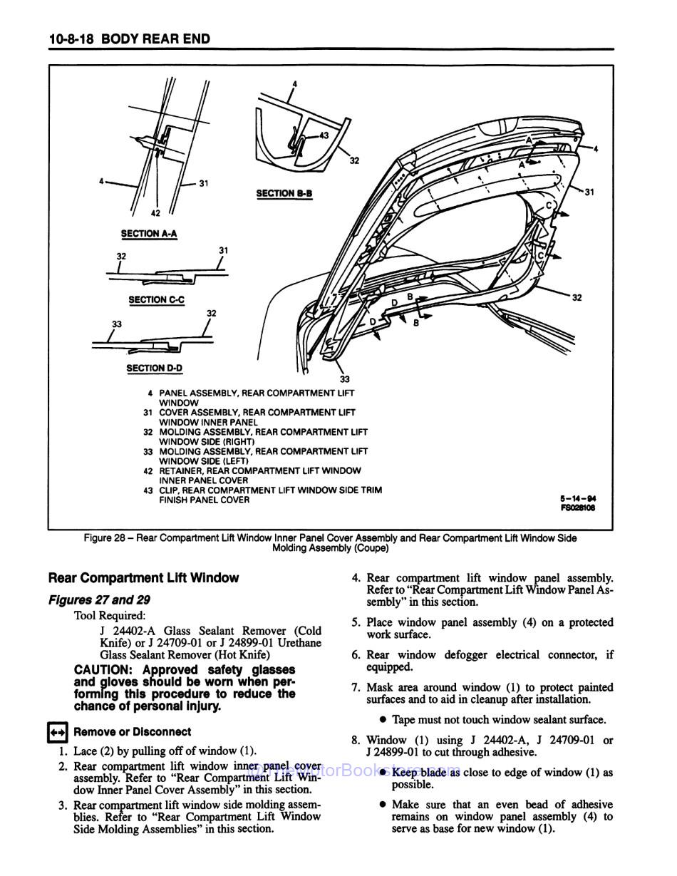 1995 Camaro Firebird Service Manual 3 Book Set - Sample Page 3 - Body - Rear Window