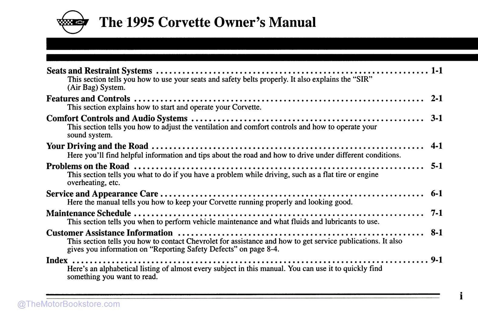 1995 Chevrolet Corvette Owner's Manual - Table of Contents 1995 Chevrolet Corvette Owner's Manual - Table of Contents
