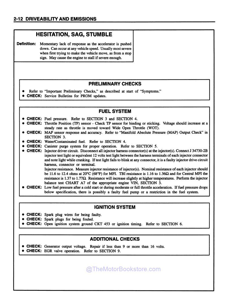 1995 Chevrolet & GMC S / T Truck Driveability, Emissions and Electrical Diagnosis Manual - Sample Page 1 - Hesitation, Sag, Stumble