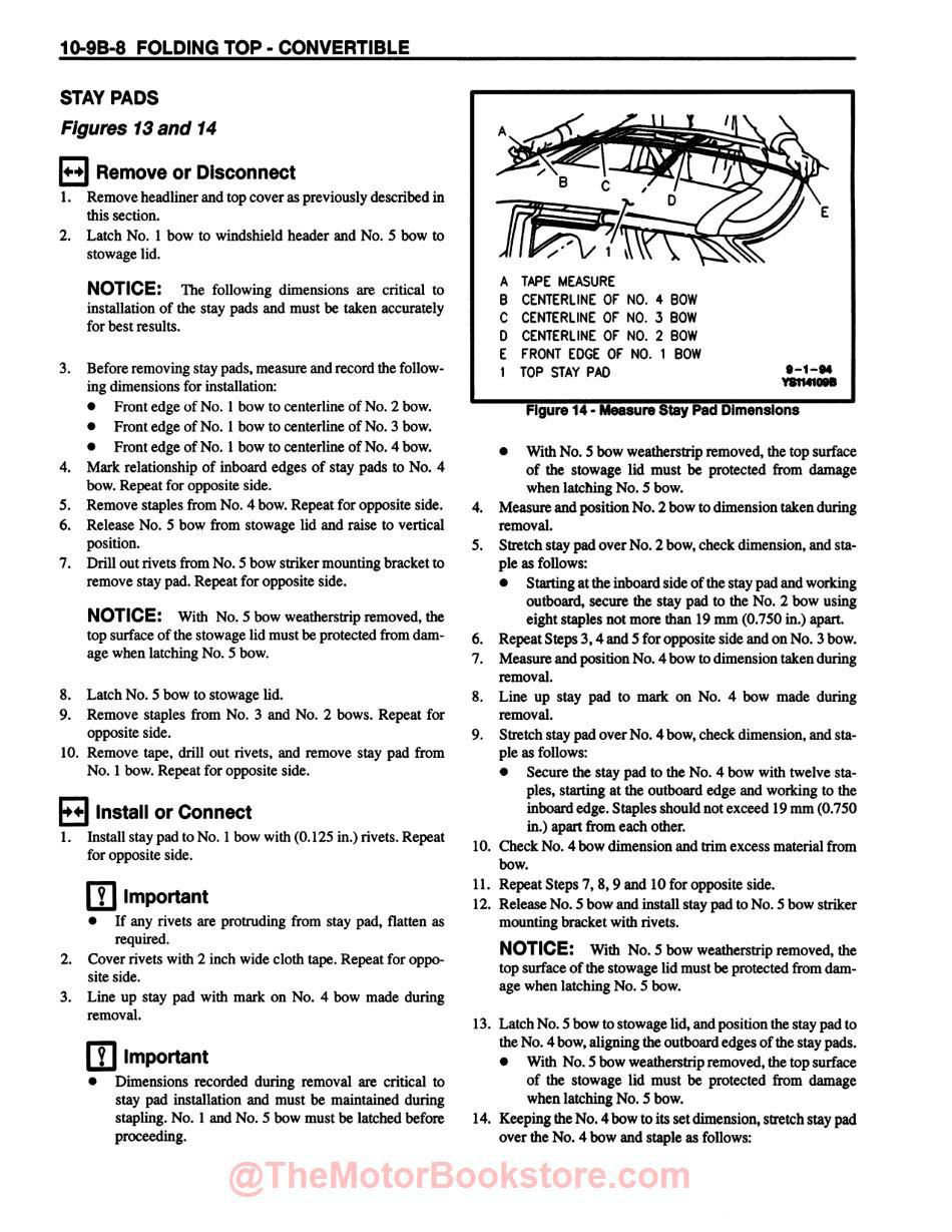 1995 Chevy Corvette Service Manual - Sample Page - Folding Top Stay Pads