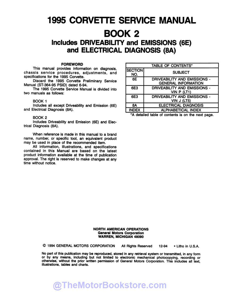 1995 Chevy Corvette Service Manual  - Table of Contents 2