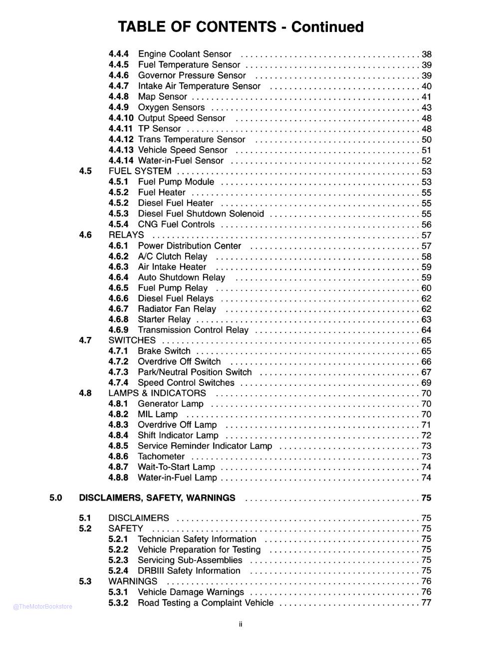 1996-1997 Dodge Truck Powertrain Diagnostic Procedures Manual  - Table of Contents 2