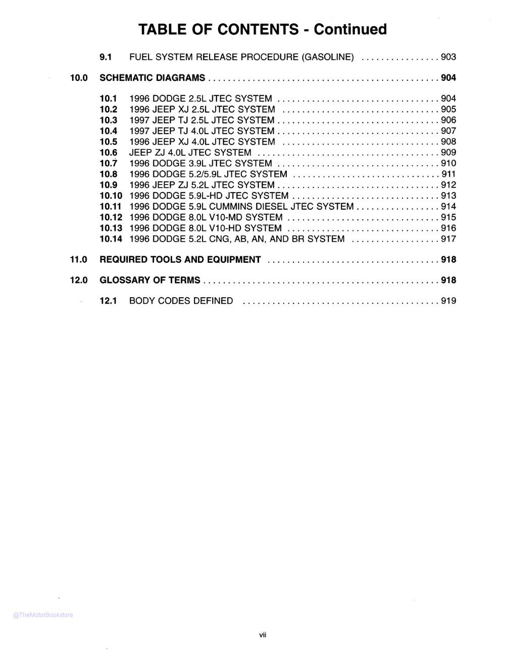 1996-1997 Dodge Truck Powertrain Diagnostic Procedures Manual  - Table of Contents 7