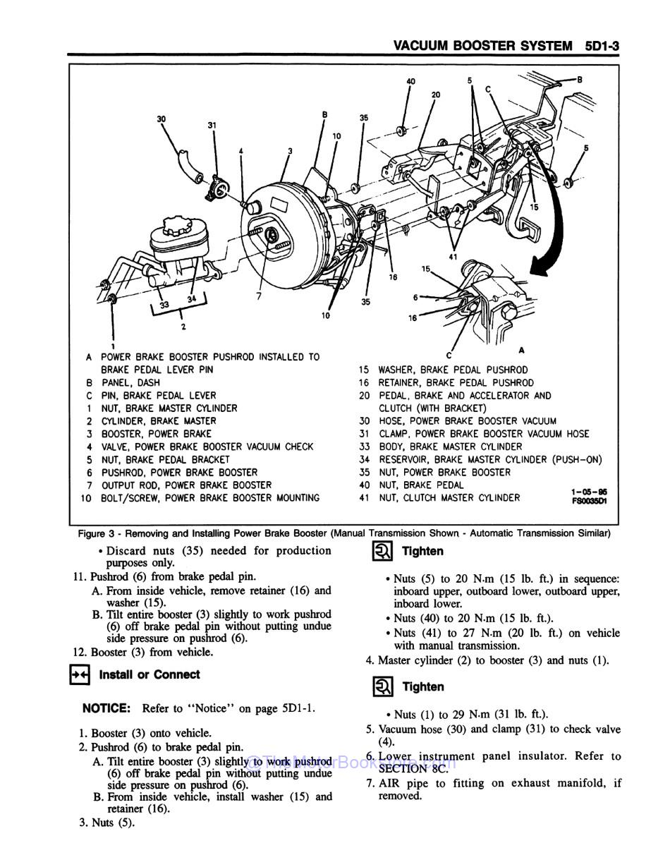 1996 Camaro Firebird Service Manual 2 Book Set - Sample Page 1 - Vacuum Booster