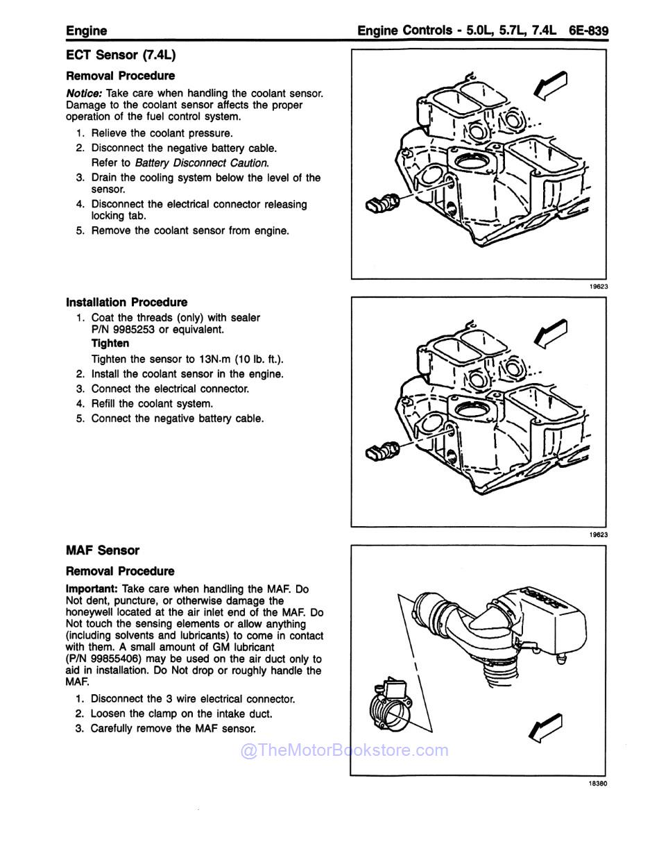 1996 Chevrolet & GMC C / K Truck Service Manual 2 Book Set - Sample Page 5 - ECT & MAF Sensor