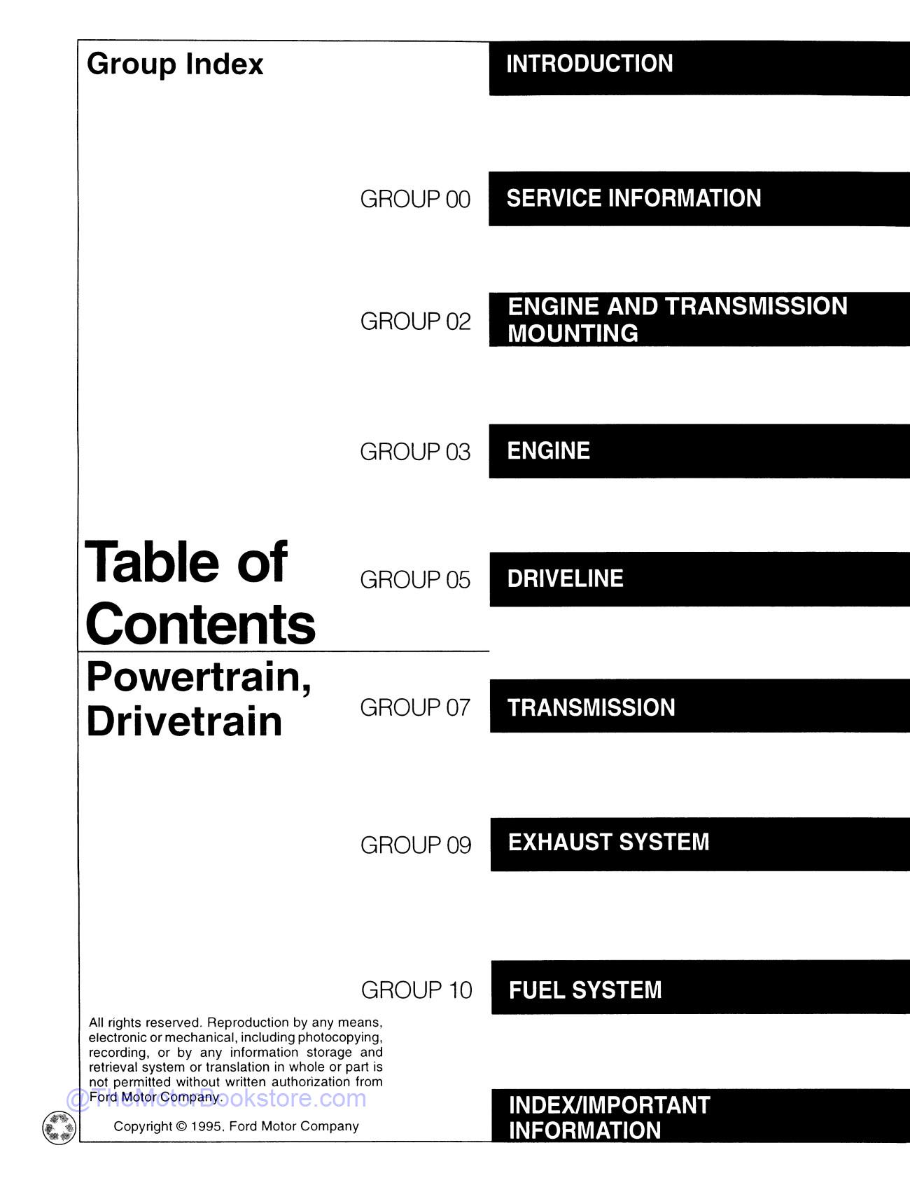 1996 Ford Econoline Service Manual  - Table of Contents 2