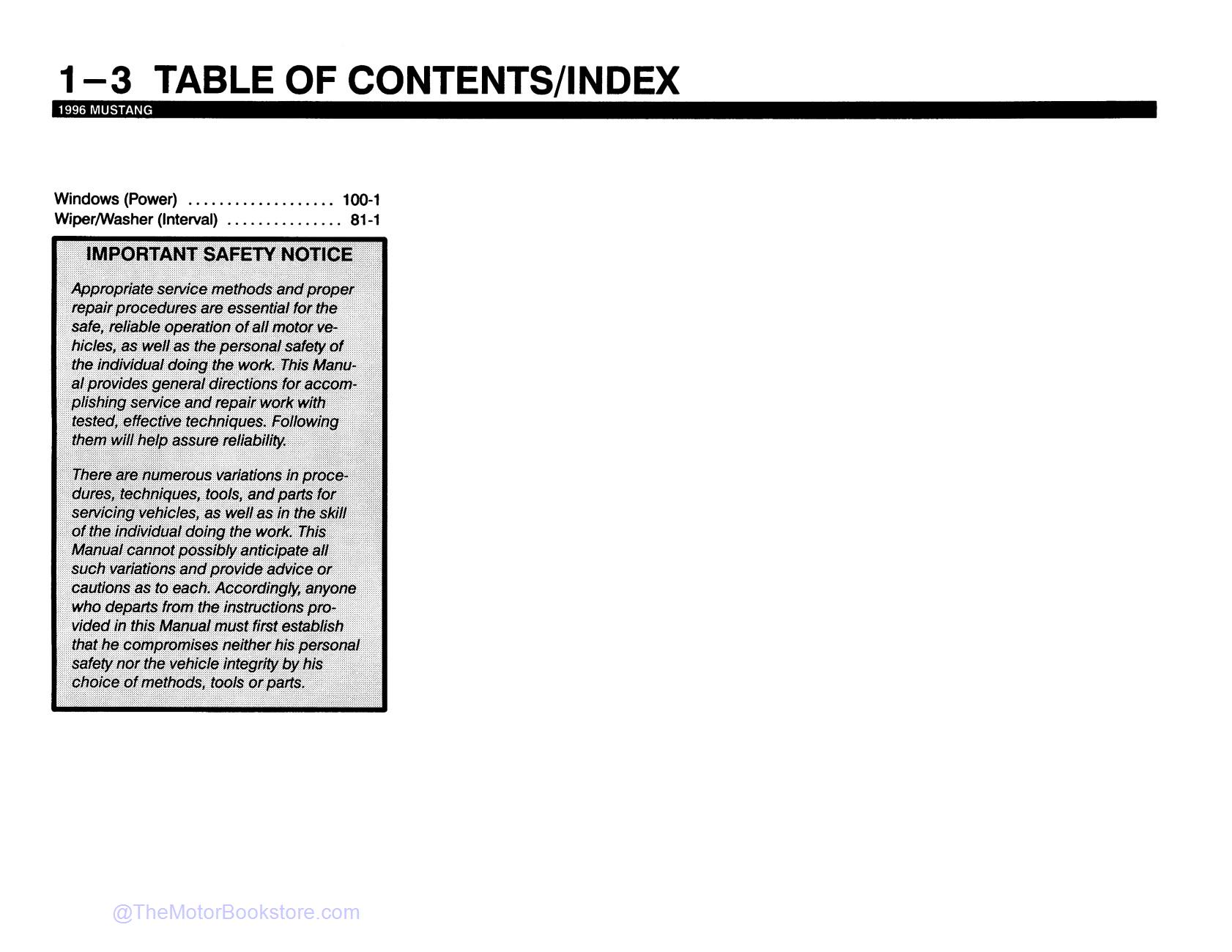 1996 Ford Mustang Electrical & Vacuum Troubleshooting Manual  - Table of Contents 3