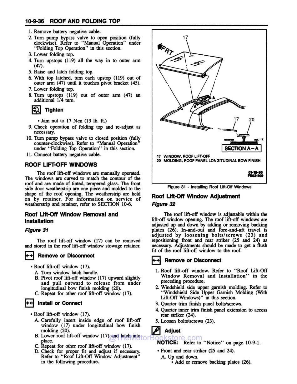 1997 Camaro Firebird Service Manual 2 Book Set - Sample Page 3 - Roof Lift-Off Windows