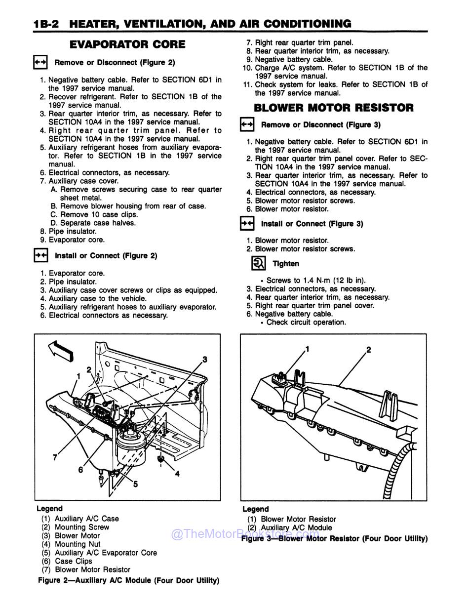 1997 Chevrolet & GMC C / K Truck, Tahoe, Yukon Rear AC Service Manual Supplement - Sample Page 1 - Evaporator Core