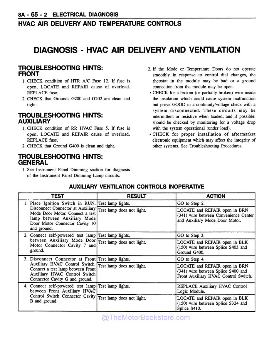1997 Chevrolet & GMC C / K Truck, Tahoe, Yukon Rear AC Service Manual Supplement - Sample Page 2 - Troubleshooting