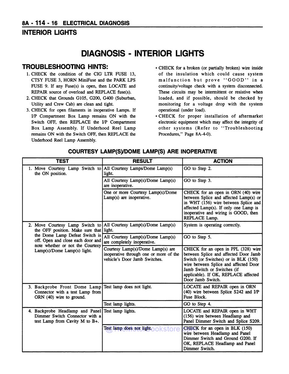 1997 Chevrolet & GMC C / K Truck Service Manual - Sample Page 4 - Interior Lights