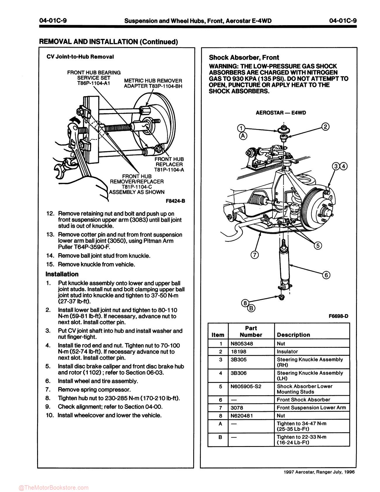 1997 Ford Ranger, Aerostar Service Manual - Sample Page 1