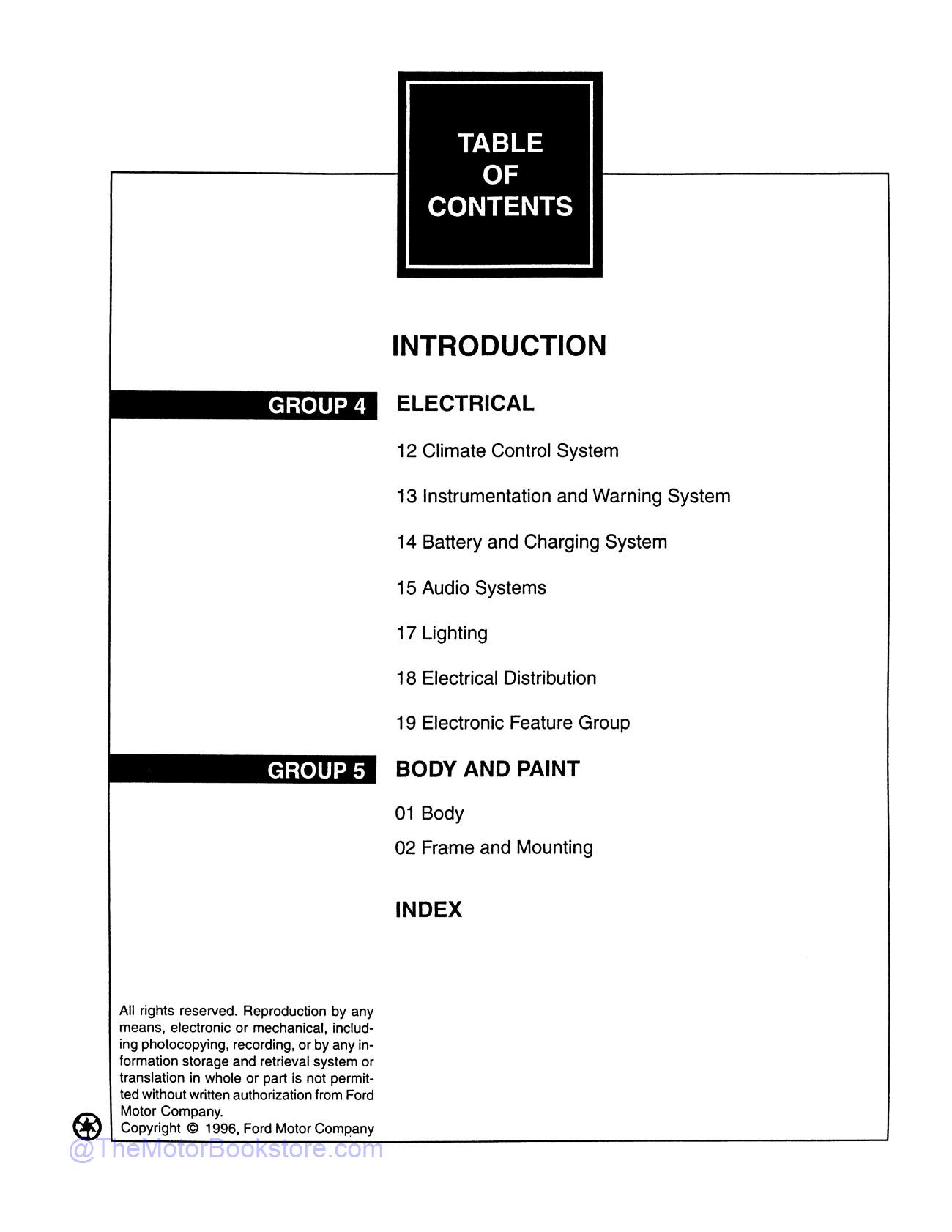 1997 Ford F-150, F-250 Truck Service Manual  - Table of Contents 2