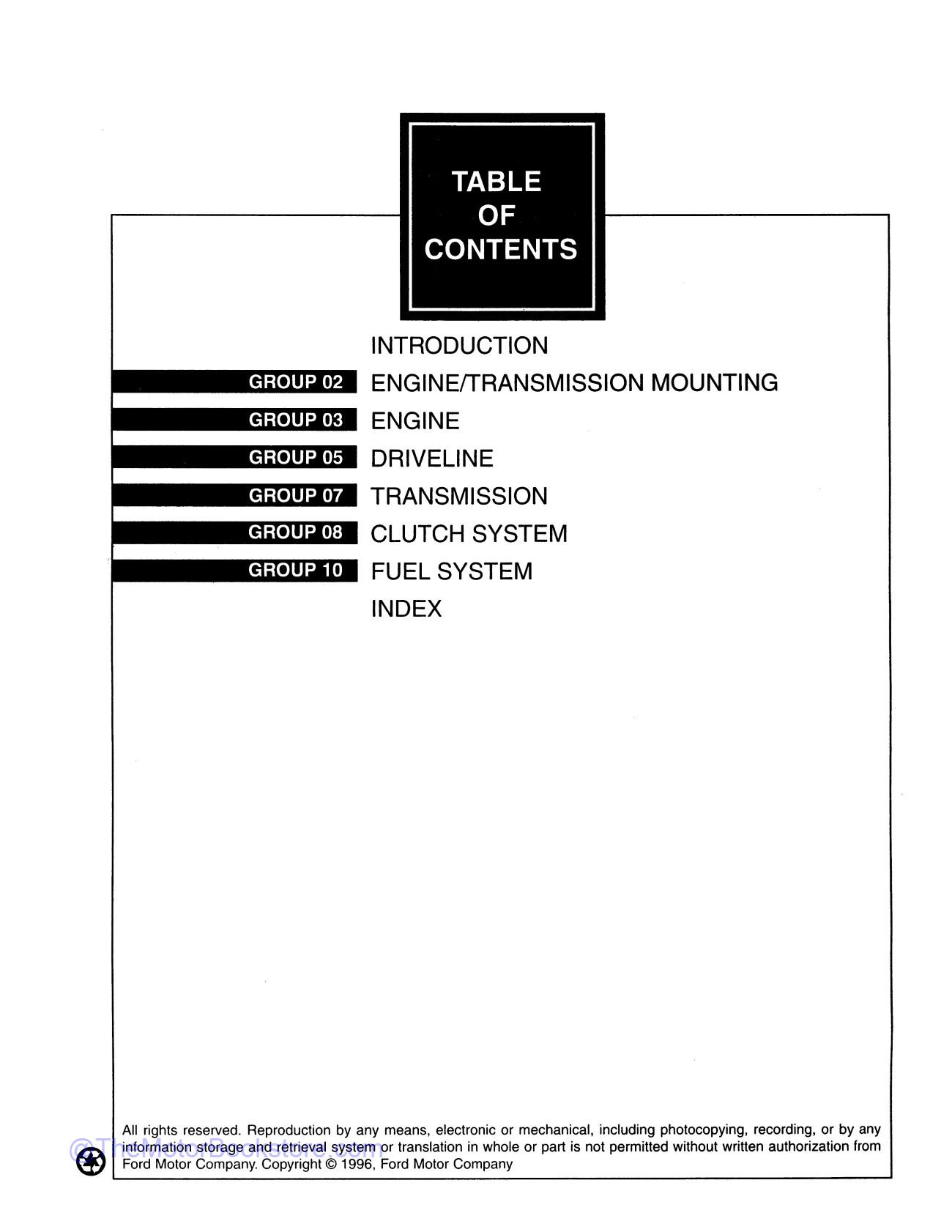 1997 Ford F-250 HD, F-350, F-Super Duty Service Manual  - Table of Contents 2