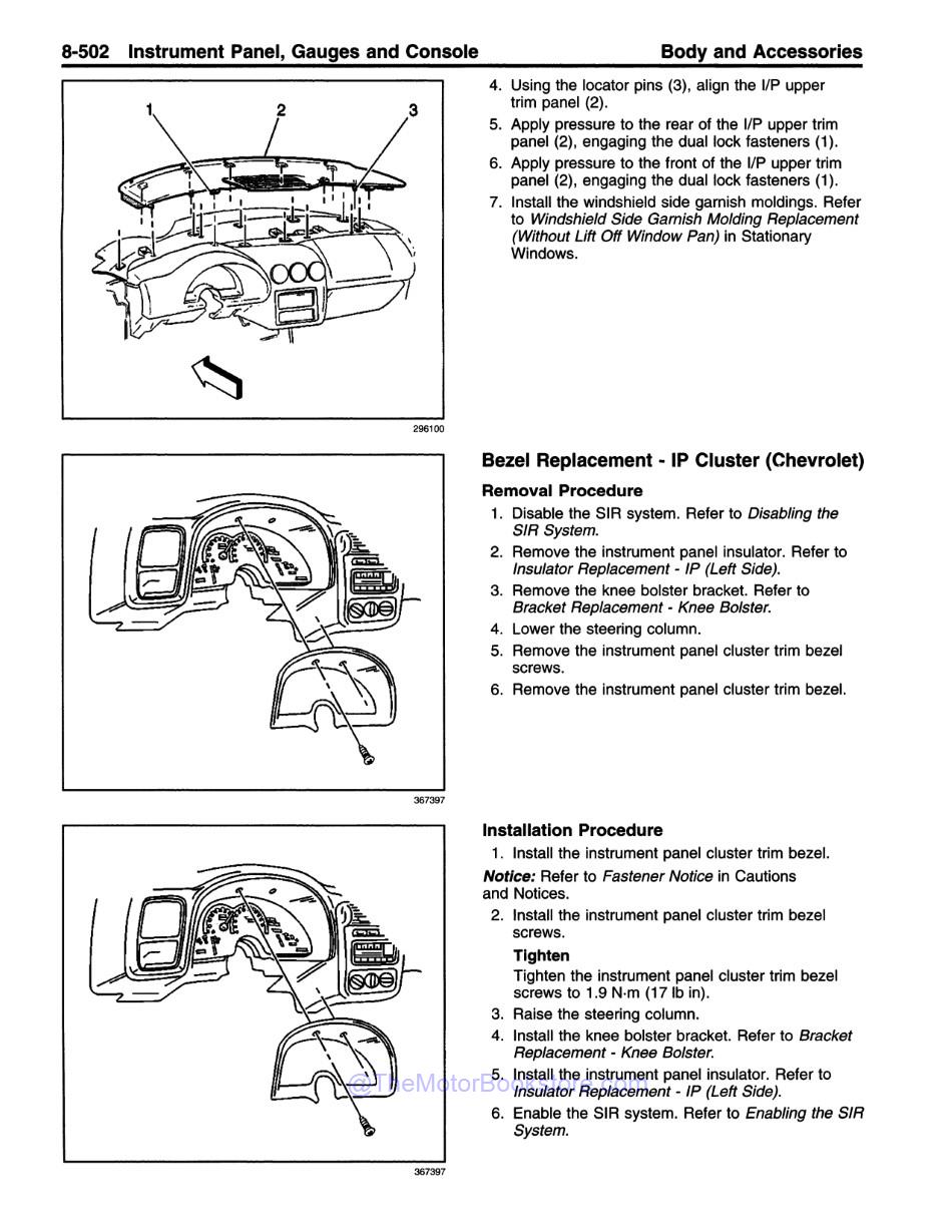 1998 Camaro Firebird Service Manual 3 Vol Set - Sample Page 1 - Instrument Panel Cluster