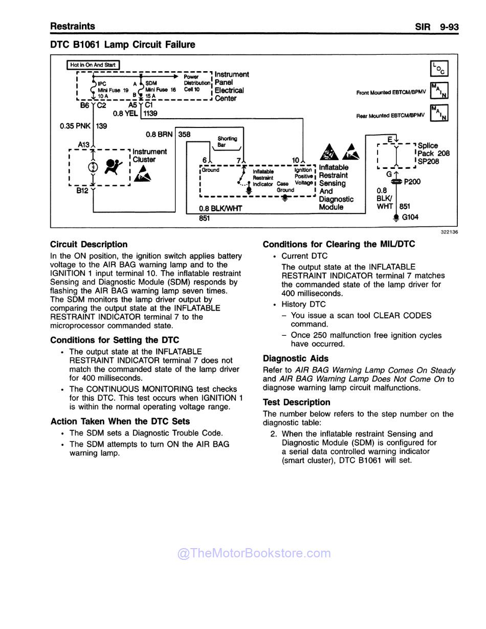 1998 Chevrolet Corvette Service Manual 3 Vol Set - Sample Page 2 - Air Bag Lamp