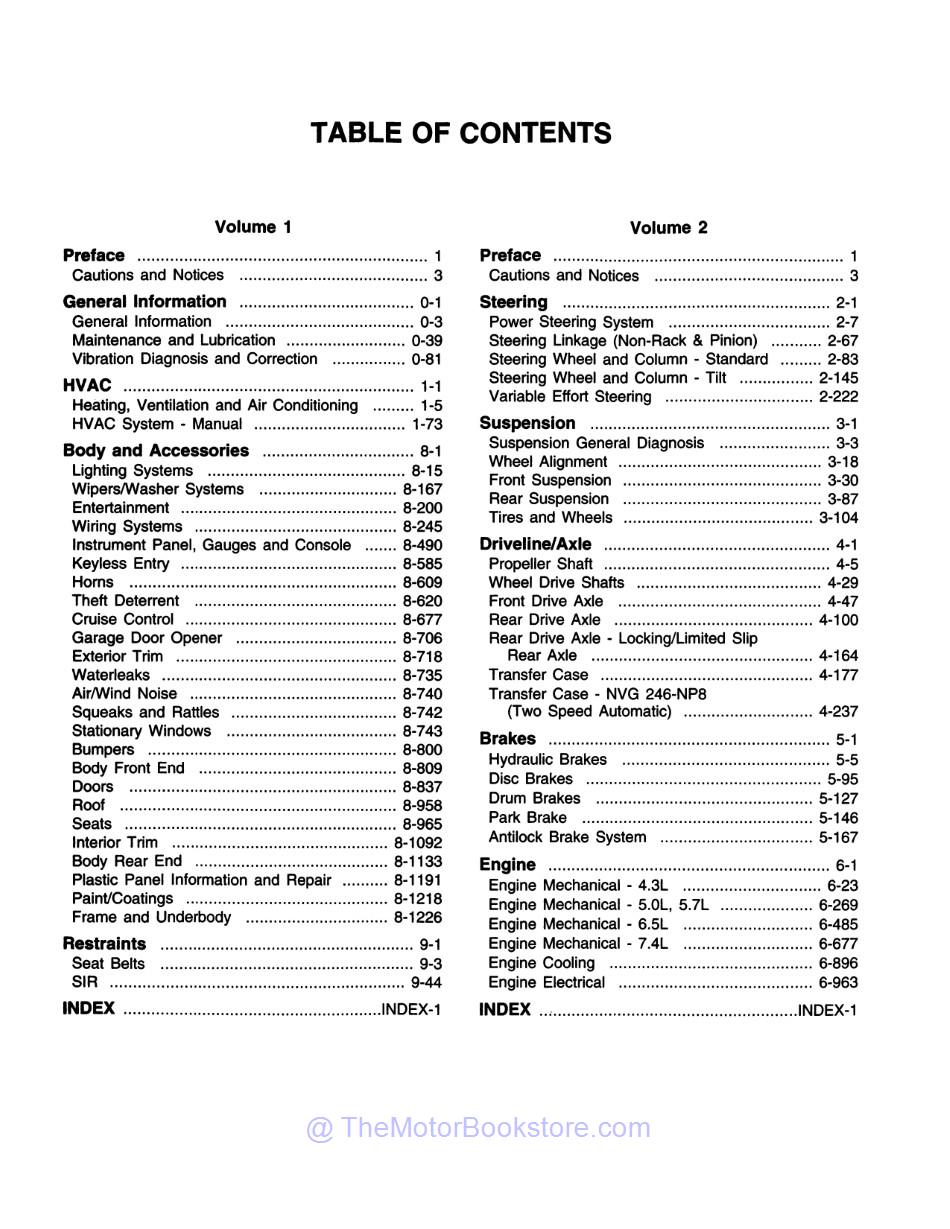 1998 Chevrolet & GMC C-K Truck Service Manual  - Table of Contents 1