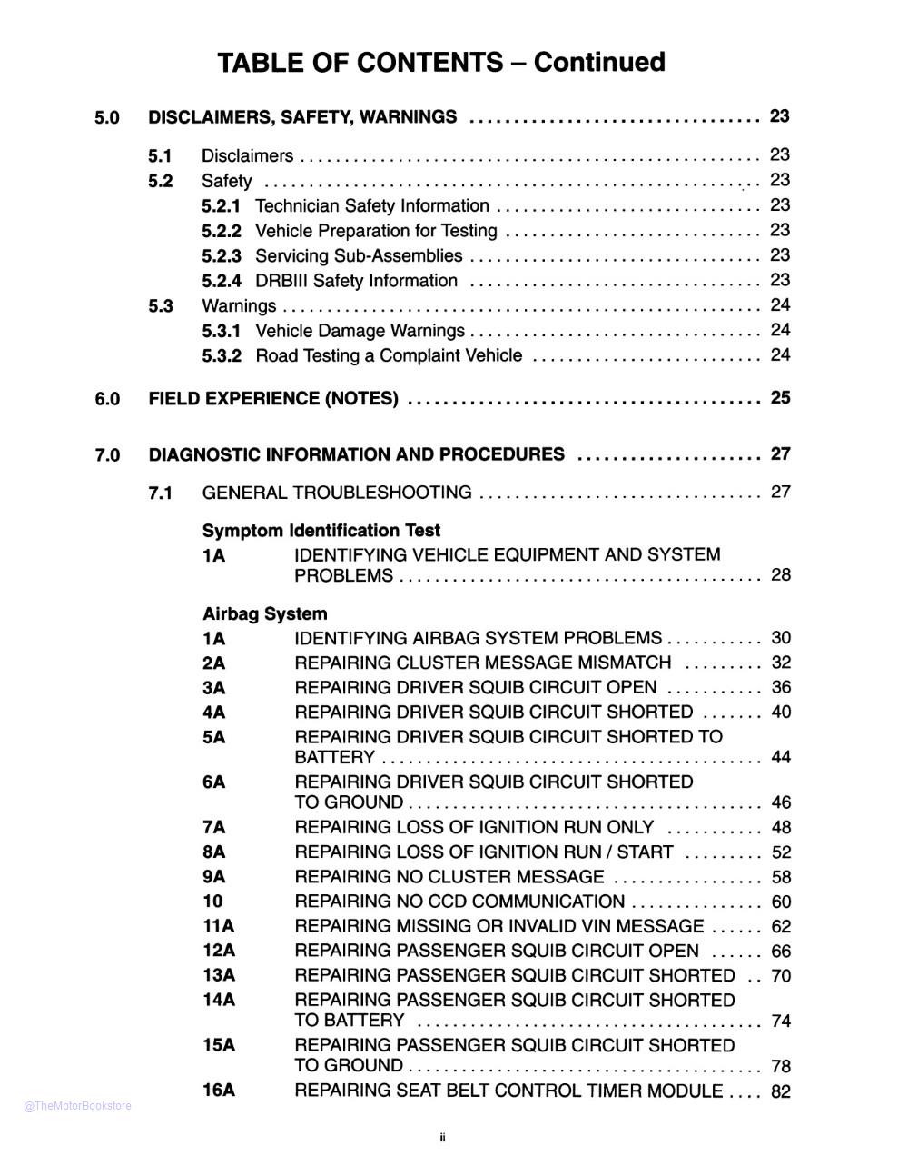 1998 Dodge Ram Truck Body Repair Shop Manual  - Table of Contents 2