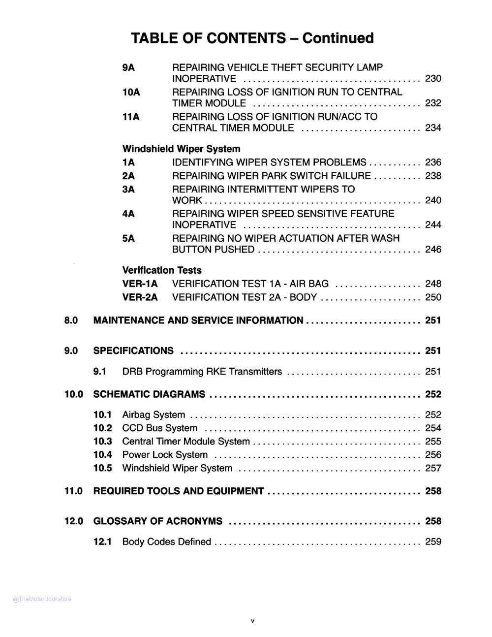 1998 Dodge Ram Truck Body Repair Shop Manual  - Table of Contents 5