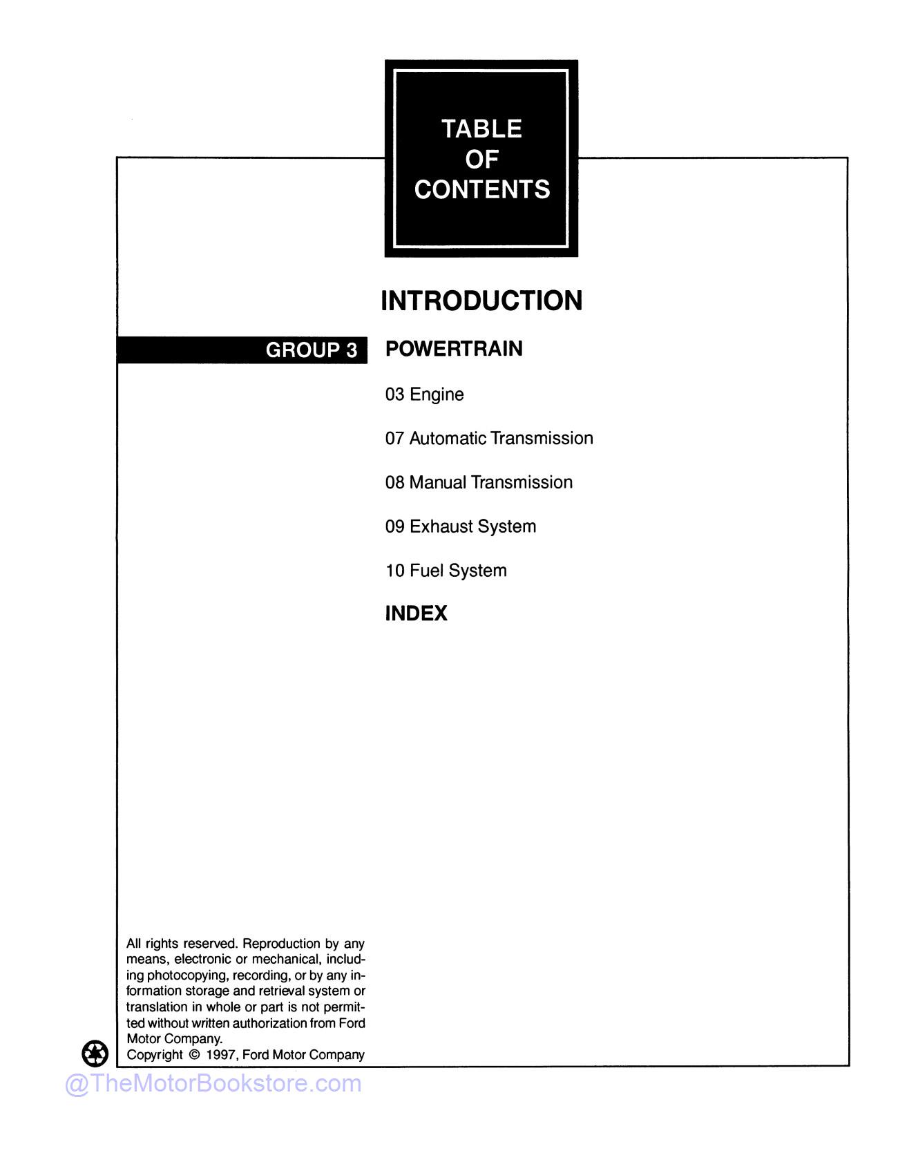 1998 Ford Econoline Workshop Repair Manual  - Table of Contents 2