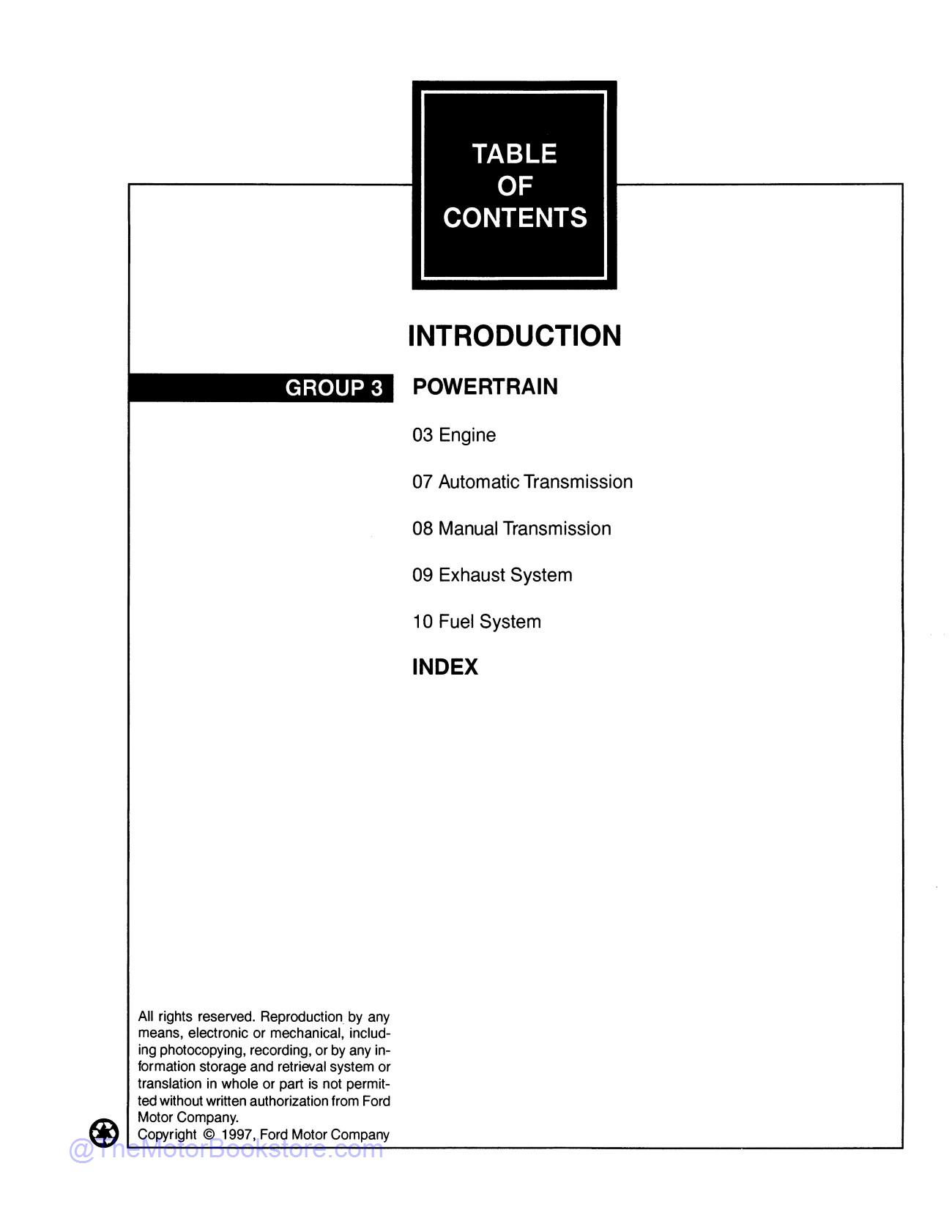 1998 Ford F-150, F-250 Truck Workshop Manual  - Table of Contents 2