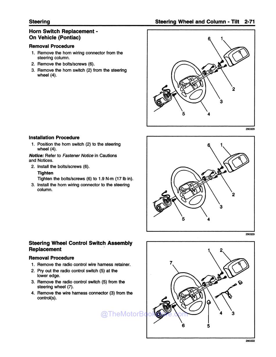 1999 Camaro Firebird Service Manual 3 Vol Set - Sample Page 1 - Horn Switch