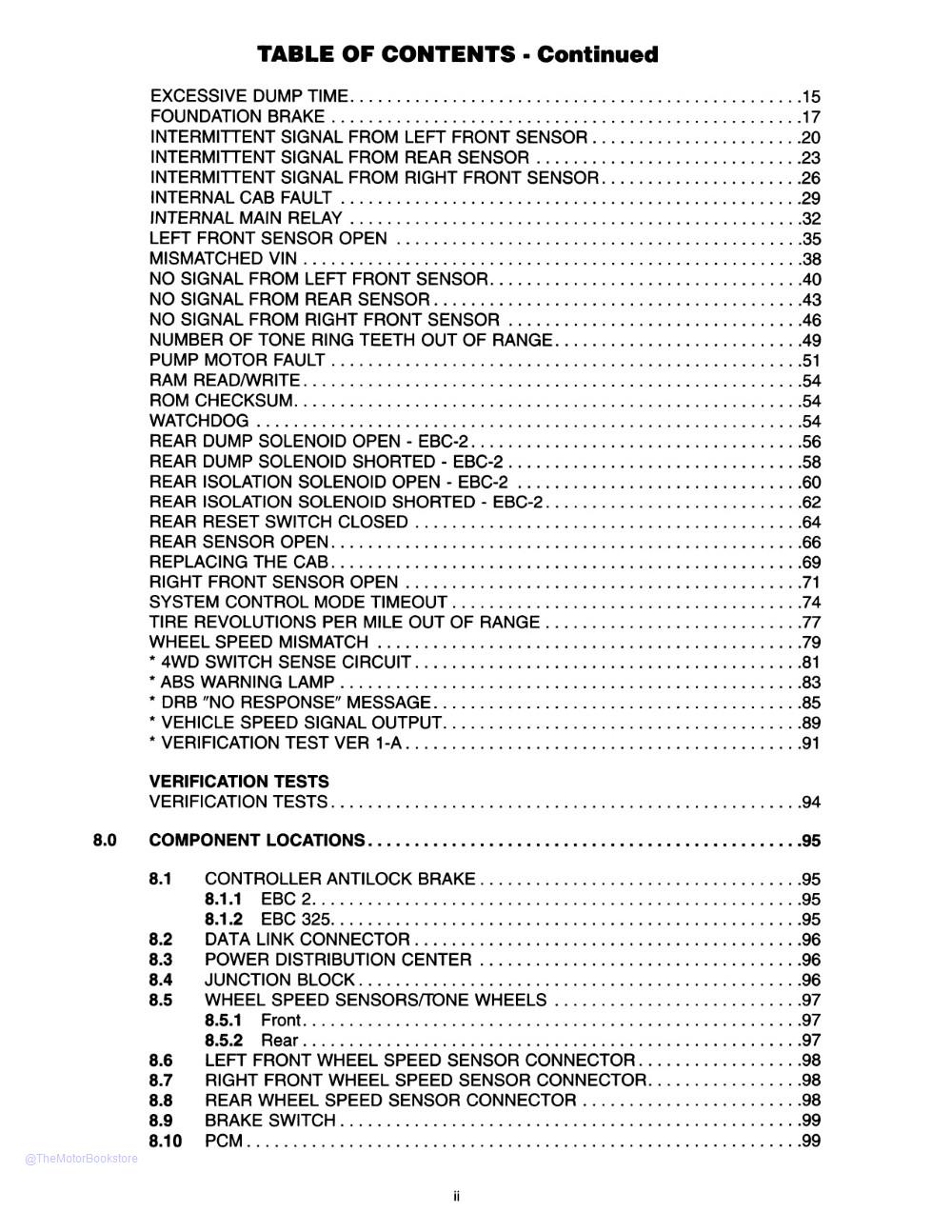 1999 Dodge Ram Truck Chassis Diagnostic Manual Supplement  - Table of Contents 2