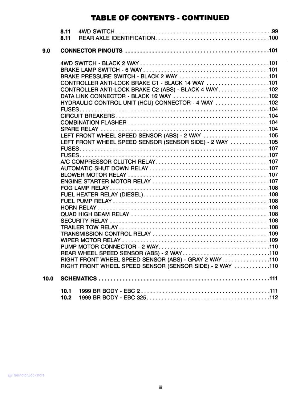 1999 Dodge Ram Truck Chassis Diagnostic Manual Supplement  - Table of Contents 3