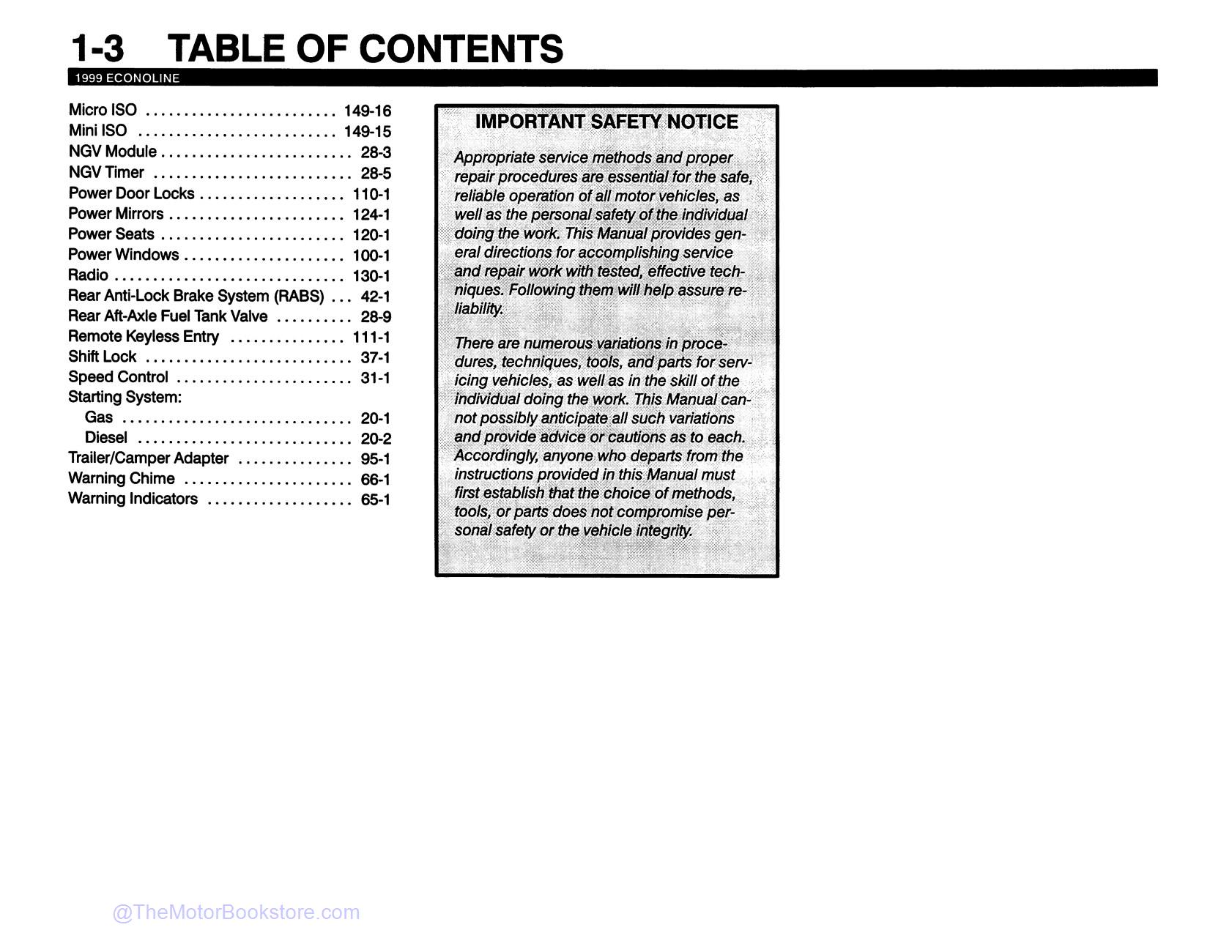 1999 Ford Econoline Club Wagon Wiring Diagrams  - Table of Contents 3