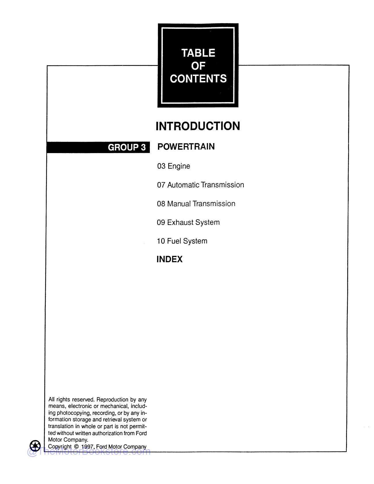 1999 Ford F-Super Duty 250, 350, 450, 550 Truck Shop Manual  - Table of Contents 2