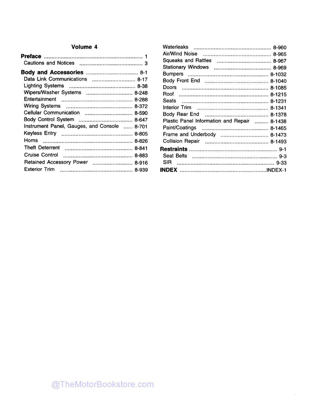 2000 Chevy Silverado / GMC Sierra Truck Service Manual - Tahoe, Yukon, Suburban  - Table of Contents 2