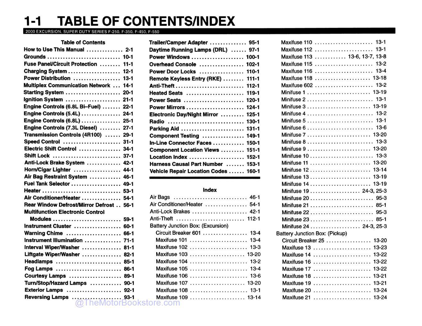 2000 Ford F-Super Duty 250, 350, 450, 550, Excursion Wiring Diagrams - Table of Contents 2000 Ford F-Super Duty 250, 350, 450, 550, Excursion Wiring Diagrams - Table of Contents