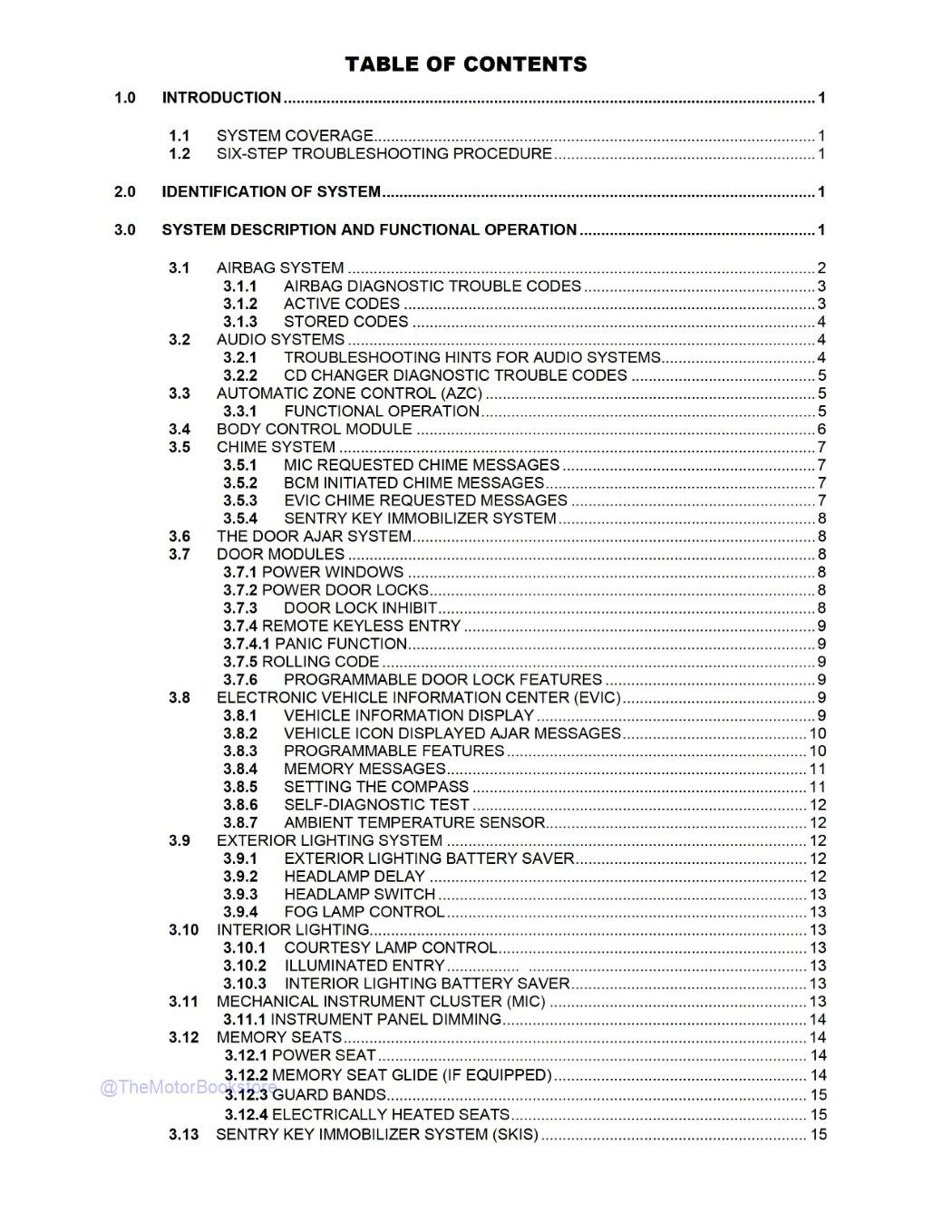 2000 Jeep Grand Cherokee Body Diagnostic Procedures Manual  - Table of Contents 1