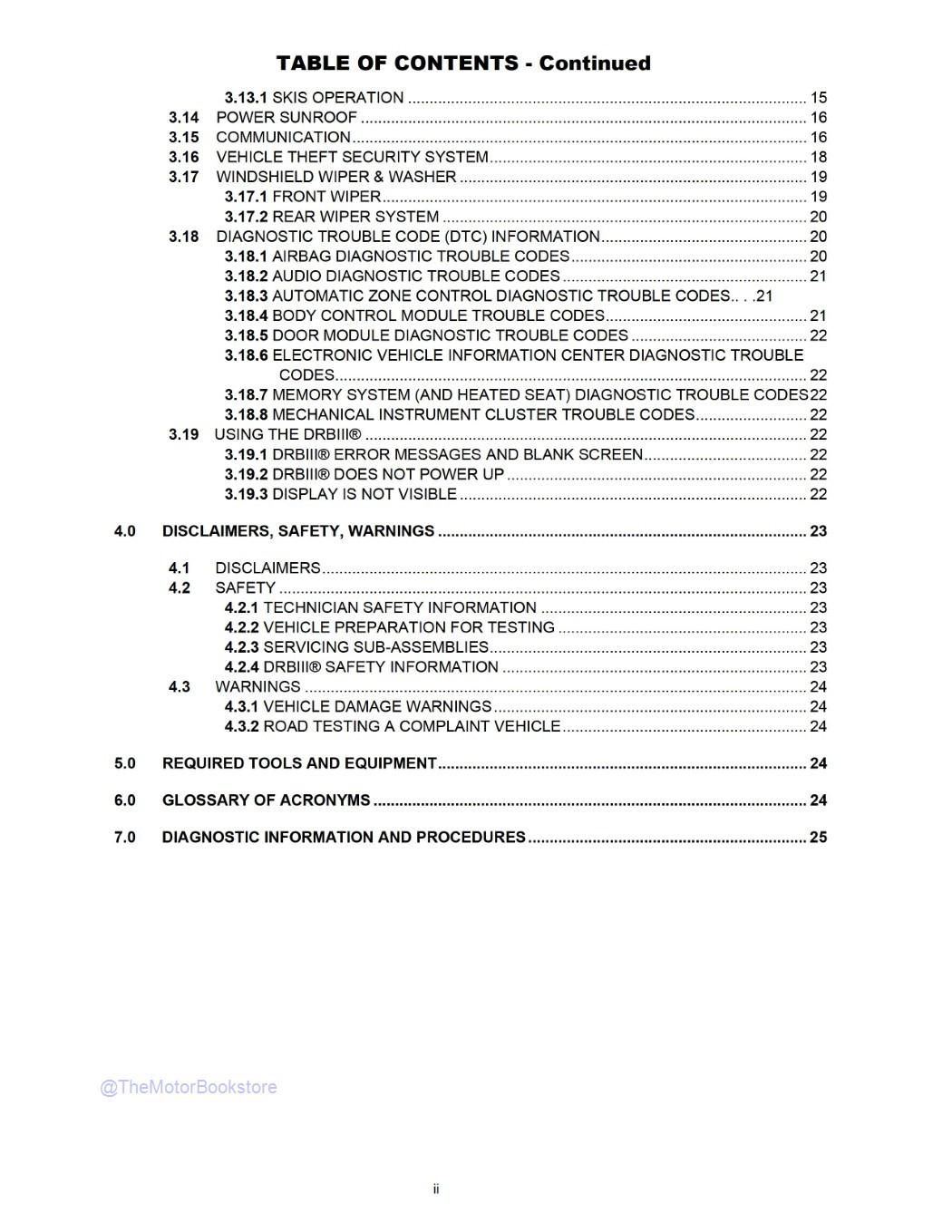 2000 Jeep Grand Cherokee Body Diagnostic Procedures Manual  - Table of Contents 2